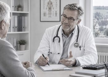 Mit dem Wechsel in den Ruhestand nimmt weiter die Zahl der klassischen Arztpraxen ab. Nachfolgende Arztgenerationen schätzen eine geregelte Arbeitszeit wie auch das Arbeiten im Team und organisieren sich zunehmend in Medizinischen Versorgungszentren (MVZ). Grafik: ChatGPT
